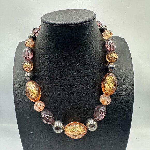 3/$30 NY Necklace Amber Color Purple Faceted Acrylic Beads Chunky Statement 18" - Picture 2 of 11